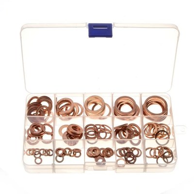 150pcs M6-M22 Assorted Copper Washer Gasket Set Flat Ring Se
