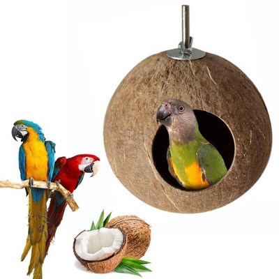 Parrot Nest Natural Coconut Shell House Cage Feeder Parakeet