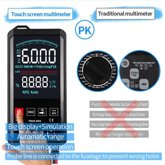 Touch Screen Multimeter Digital Automatic 6000 Count True-RM