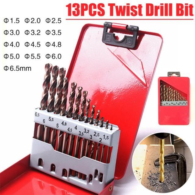 13pcs/set metal drilling twist drill bit 1.5mm-6.5mm diamete