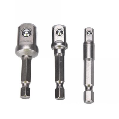 3pcs Chrome Vanadium Steel Socket Adapter Set Hex Shank to 1