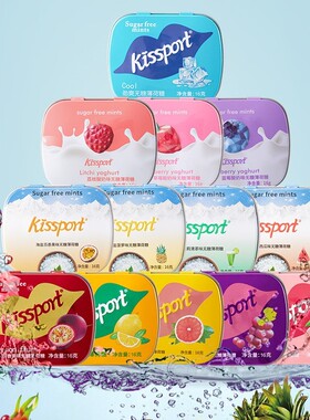 kissport无糖薄荷糖口香糖清新口气亲接吻水蜜桃柠檬海盐薄荷味糖