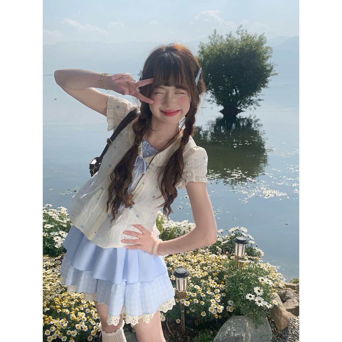 甜美海屿风铃碎花假两件
