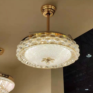 水晶风扇灯餐厅隐形扇客厅Led吊室带电风扇轻奢网红吊灯扇灯具卧