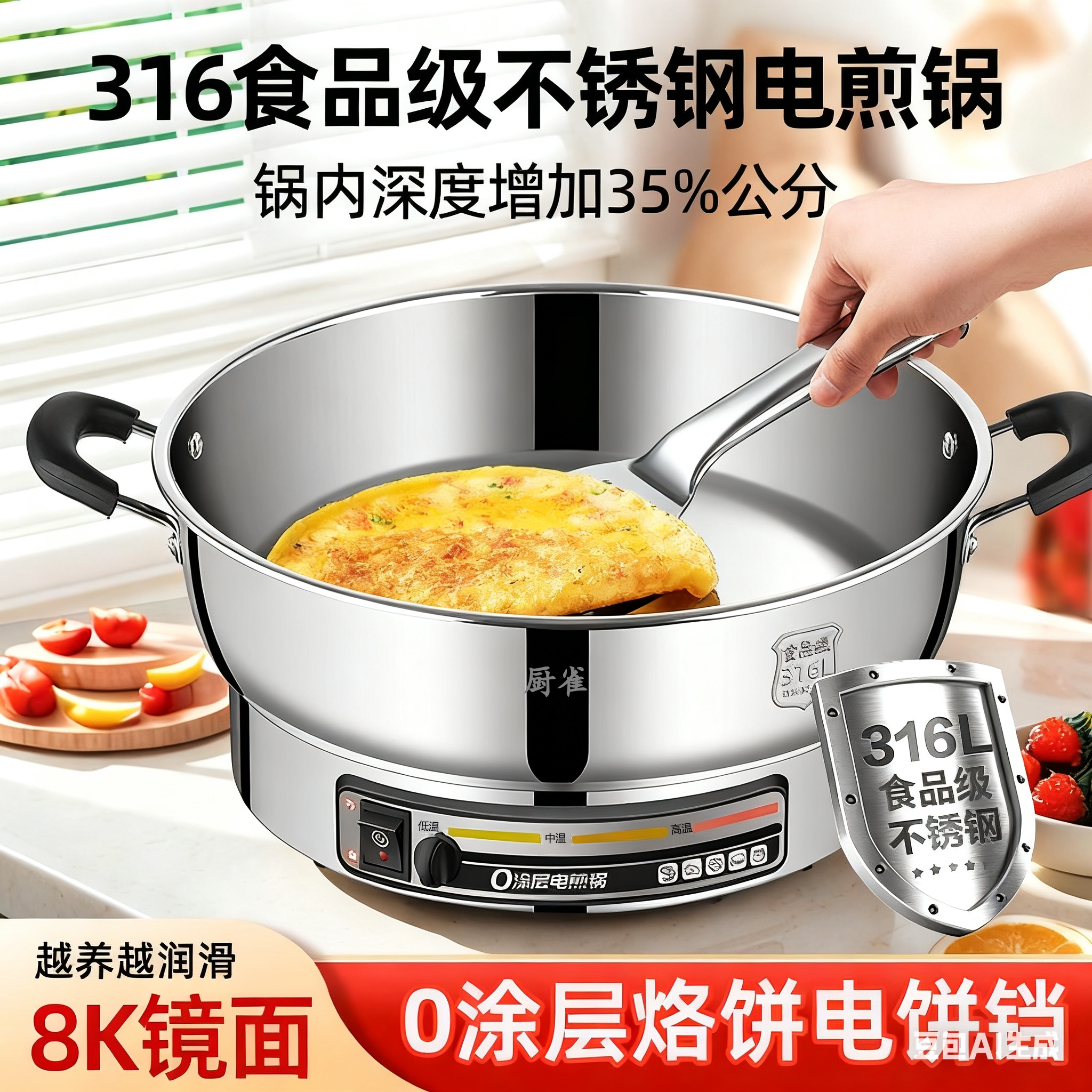 无涂层316L不锈钢电饼铛多功能不