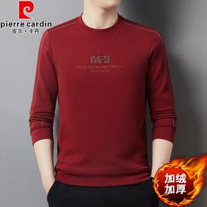 皮尔卡丹冬季加绒加厚卫衣男中年红色本命年长袖t恤打底衫保暖衣
