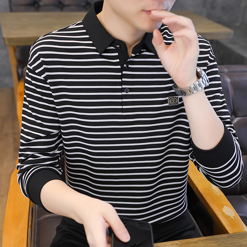 皮尔卡丹男士卫衣POLO衫条纹长袖