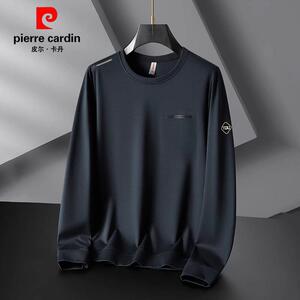 皮尔卡丹秋冬季男士长袖T恤加肥加大码圆领宽松弹力胖子运动卫衣