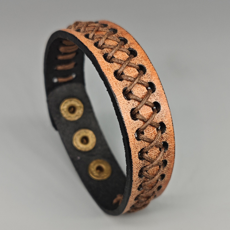 欧美复古做旧编织牛皮手链个性风
