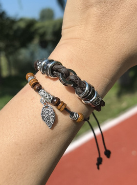 实心树叶子手环多层个性手链小众