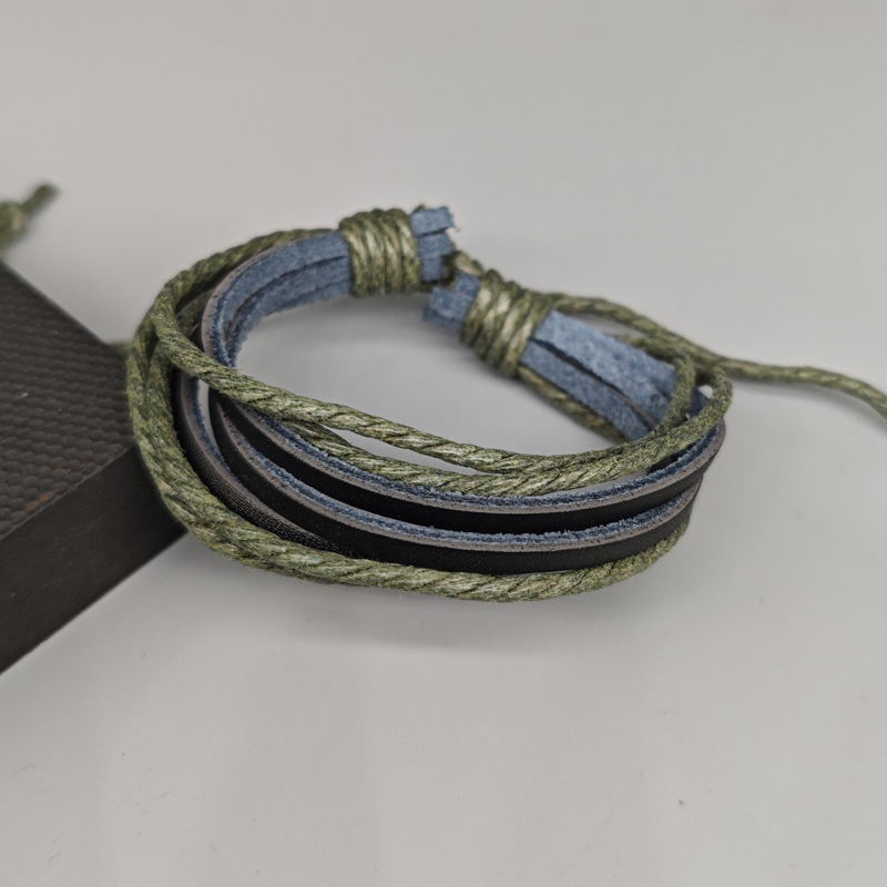 跨境可调配饰个性手工编织多层皮革手链简约百搭男女学生手饰手绳