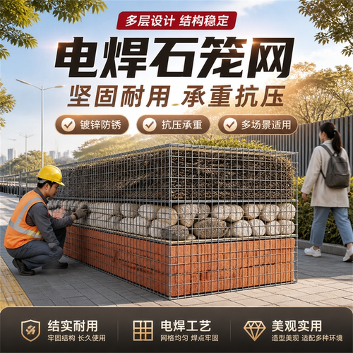 电焊景观石笼网园林民宿装饰后热镀锌钢筋石笼网不锈钢装石头笼子