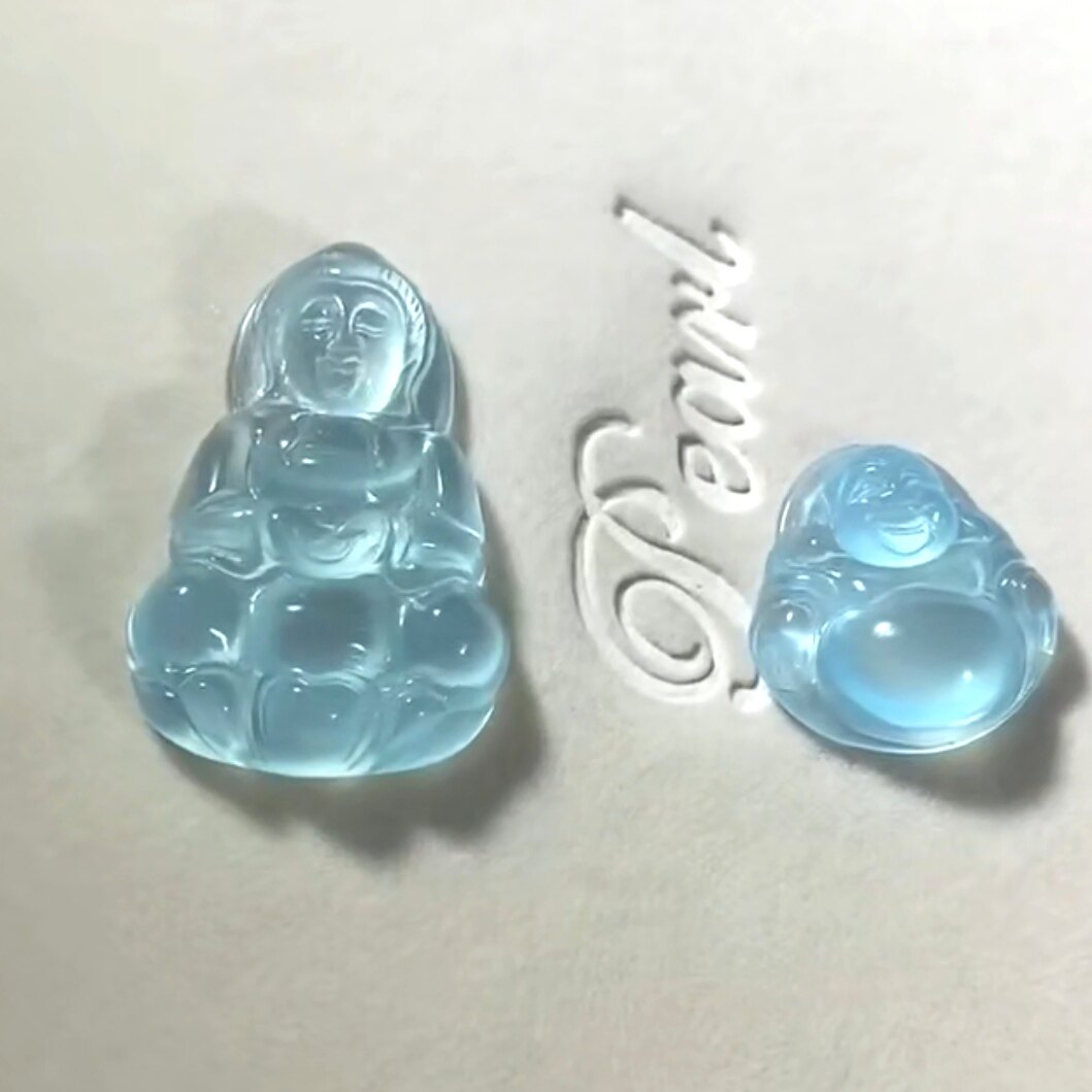 高冰种玛瑙玉髓吊坠老坑翡翠色神秘海蓝宝色危料蓝水色观音佛挂坠