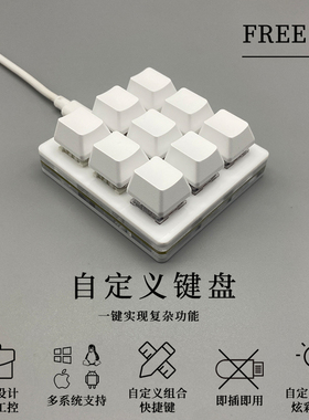 9键迷你usb录音静音防尘机械键盘红轴复制粘贴自定义快捷键办公PS