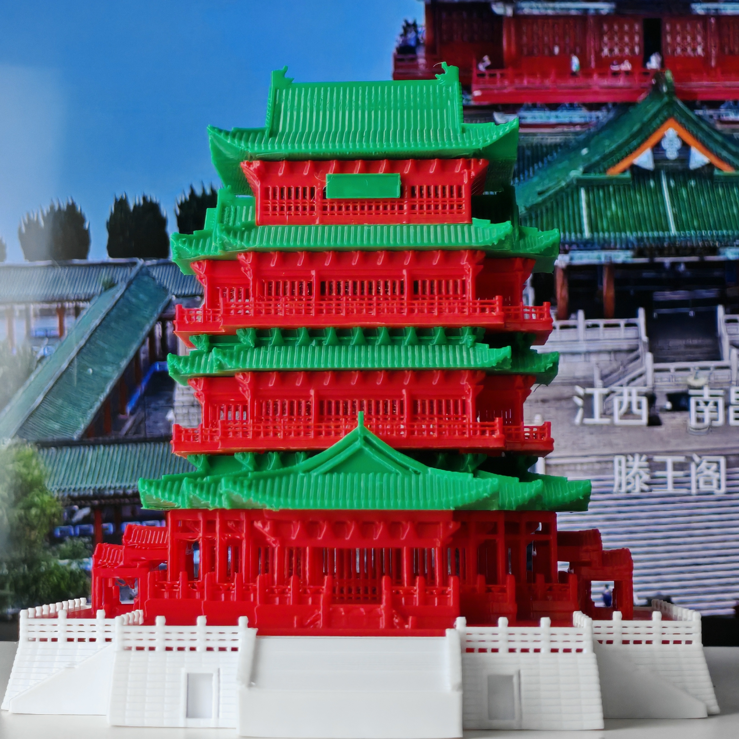 3D打印中国风国潮建筑滕王阁建筑模型益智拼装积木礼物