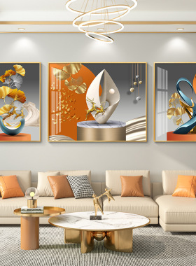 大芬油画村客厅装饰画高级感沙发背景墙喷绘壁画蓝色抽象三联挂画