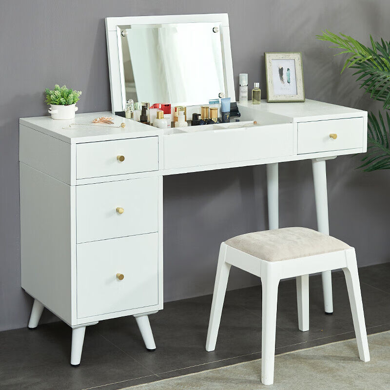 家逸北欧实木梳妆台卧室简约化妆台翻盖小户型迷你多功能化妆桌白