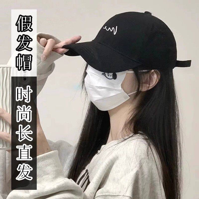 帽子假发一体女鸭舌棒球帽超大头围大帽檐时尚百搭显脸小大脸直发