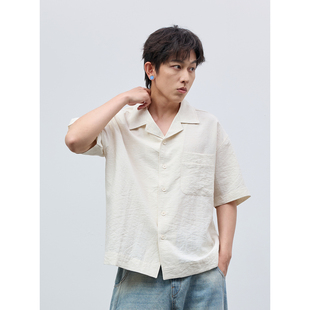 Costful Ro 亚麻混纺轻质古巴领短袖衬衫 高级原色宽松透气衬衣