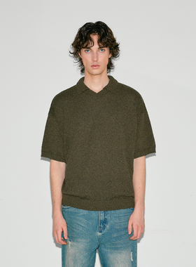 Costful Ro全针织立体苔藓肌理V领短袖POLO 夏季透气休闲T恤衫