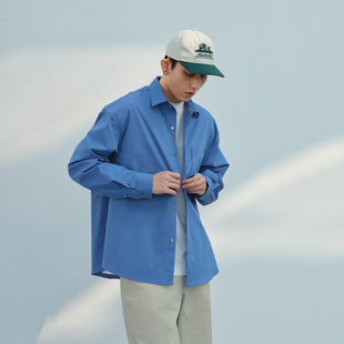 亚银金属扣抗皱水洗棉锦新品 Costful 衬衫 长袖 上衣 Ro克莱因蓝男士