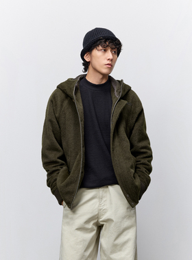 Costful Ro兔毛羊毛混纺短绒连帽呢夹克 冬季慵懒感保暖棉服外套