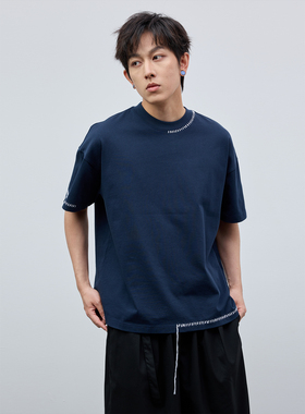 Costful Ro 手工缝线流苏设计纯棉短袖 重磅精梳棉圆领休闲T恤