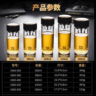 卧龙单层玻璃杯加厚男大容量500ml车载钢化防摔泡茶杯水杯子家用