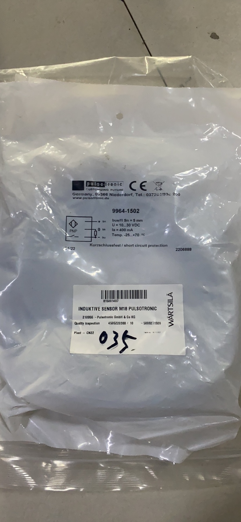 WARTSILA PUlSO 9964-1502 感应传感器全新现货议价