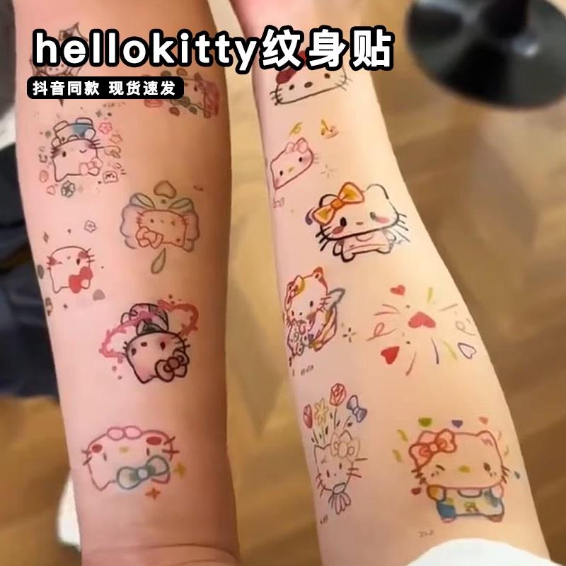 hellokitty纹身贴可爱卡通少女心贴纸防水持久凯蒂kt猫彩色花臂