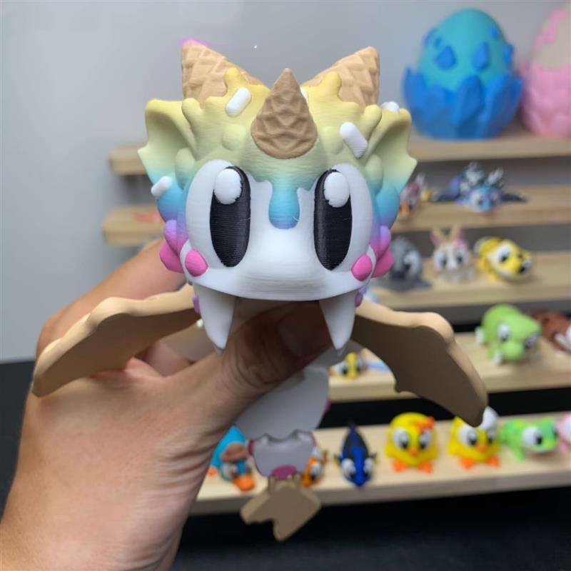 蓝莓芝士冰激凌渐变独角兽龙创意可爱3D打印可动装饰儿童玩具摆件