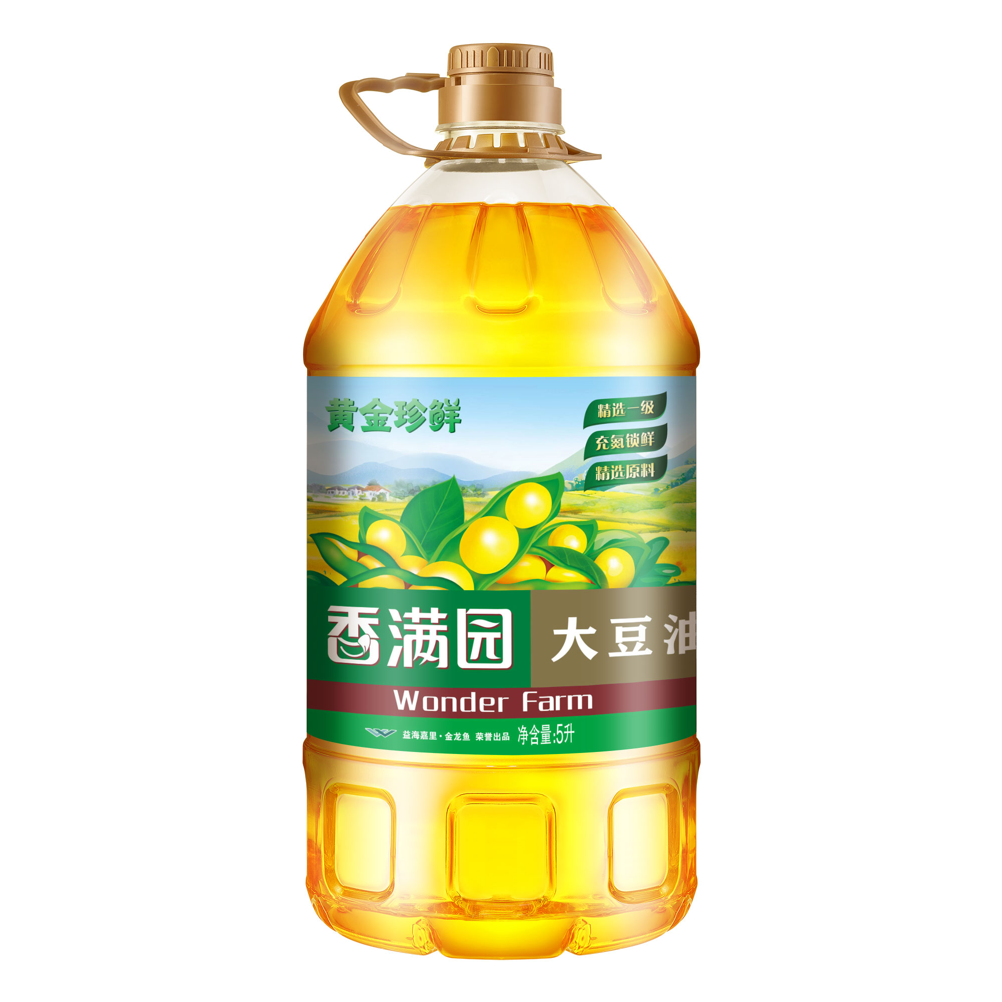 黄金珍鲜大豆油5L一级食用油家用整箱 色拉油大桶D