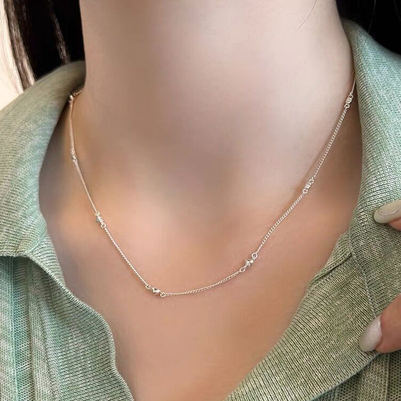 日系设计师topwhits925银小巧爱心项链女简约小众设计心形锁骨链