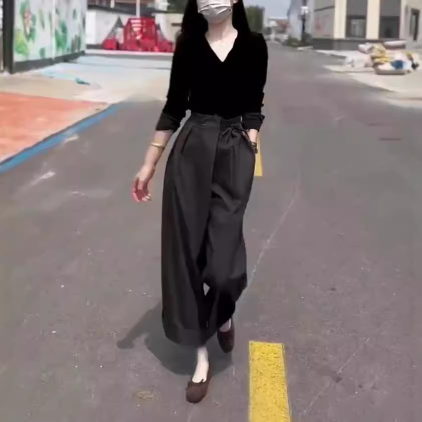 英国moleubak秋季新款时尚v领长袖t恤休闲阔腿裤洋气显瘦