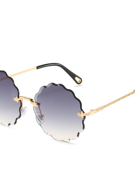 英国moleubak无框太阳镜女士切边墨镜女花朵太阳眼镜彩色海洋片