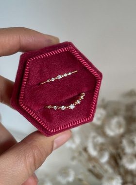 日系轻珠宝璀璨五颗钻星星V形小钻925银戒指百搭叠戴指环超细