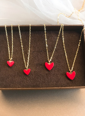 小红心小爱心项链女锁骨链925银镀k金吊坠日系桃心项链