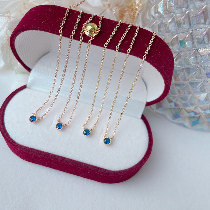 日系轻奢一颗蓝钻单颗 蓝宝石吊坠项链s925银包边镶嵌锁骨链