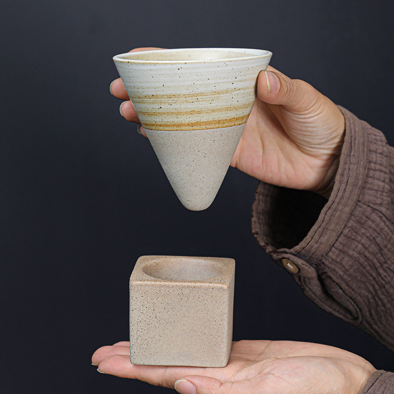创意咖啡杯子陶瓷中古杯小众日式复古粗陶拿铁拉花杯下午茶杯