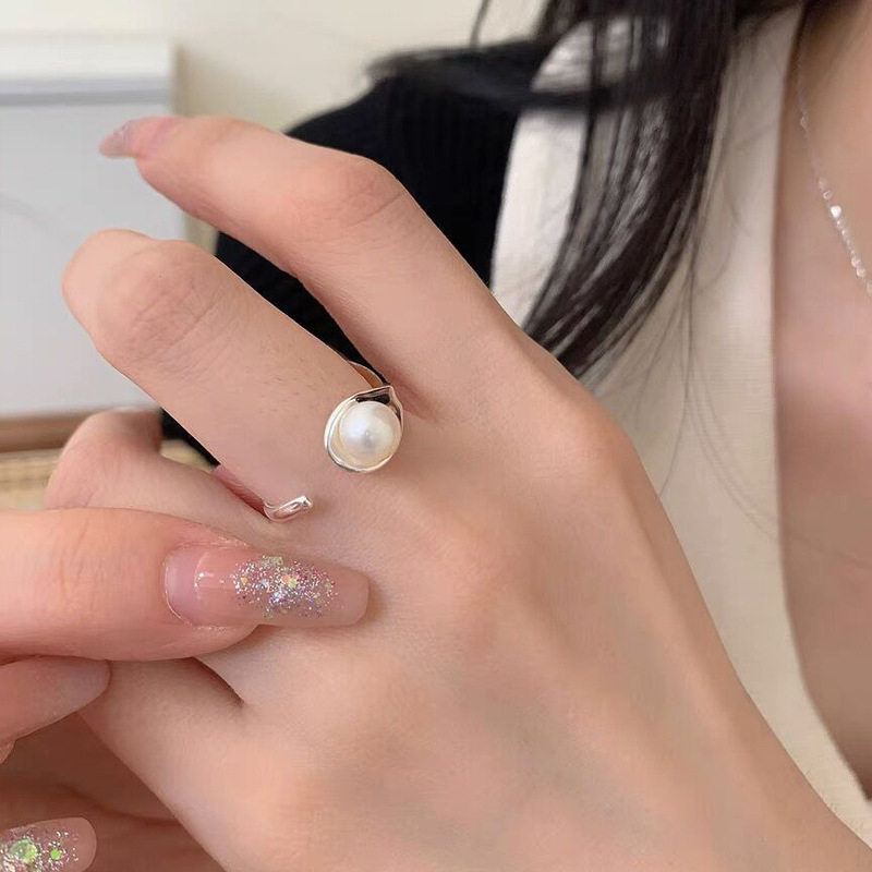 日系设计师topwhits925银淡水珍珠戒指女气质温柔小众设计开口