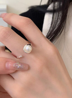 日系设计师topwhits925银淡水珍珠戒指女气质温柔小众设计开口