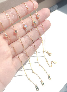 简约款超细s925银镀10K金 小锆石 极细 手链 手环 手镯 日本轻奢