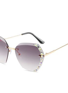 英国moleubak新款潮流无框太阳镜 镶钻多边形墨镜女个性海洋片