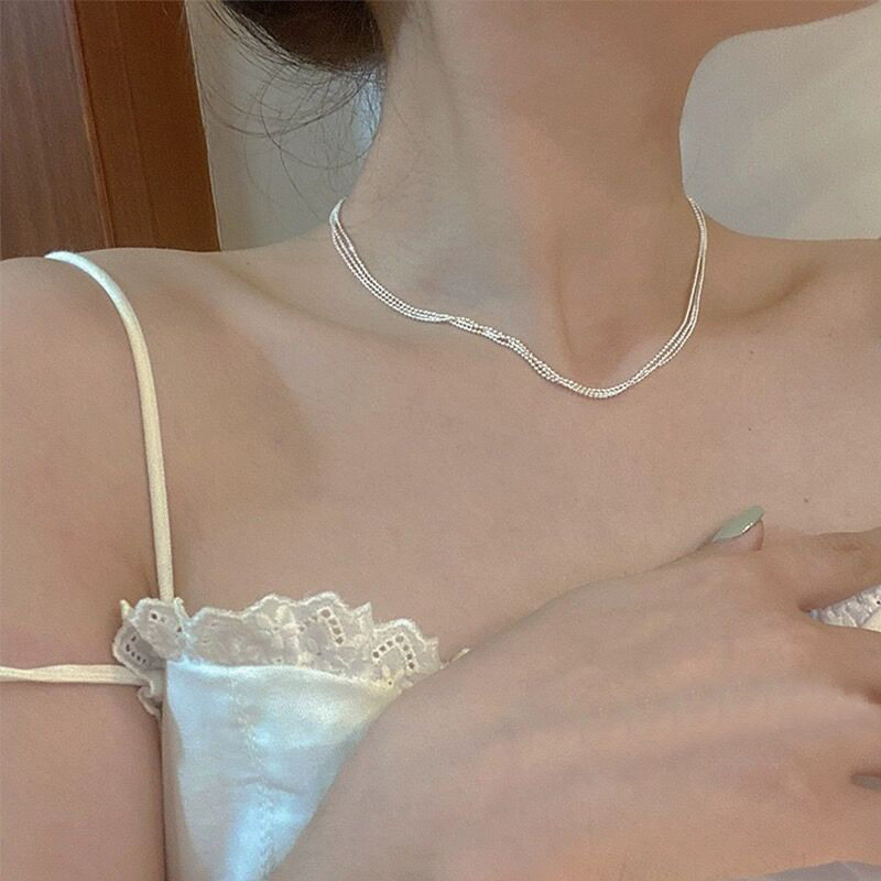日系设计师topwhits925银波光粼粼项链女闪光圆珠高级感素链轻