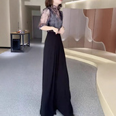 印花上衣高腰阔腿长裤 英国moleubak新款 薄款 中袖 洋气 时尚