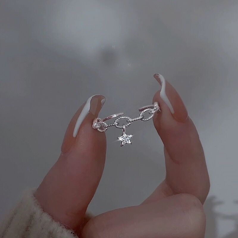 日系设计师topwhits925银气质星星链条戒指女小众设计感轻奢ins