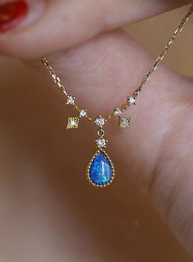 精灵的眼泪吊坠森系欧泊水滴项链小众设计项链银欧泊冷淡风ins