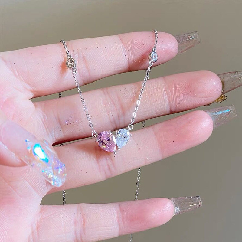 日系设计师topwhits925银粉色爱心项链女轻奢高级感心形锁骨