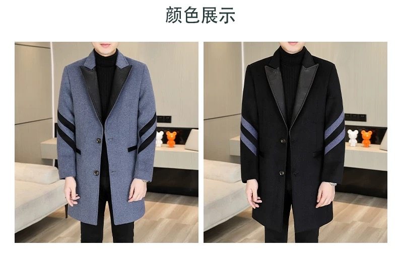 剪标款羊毛男士中长款外套秋冬季新款加棉加厚西装领呢子风衣男