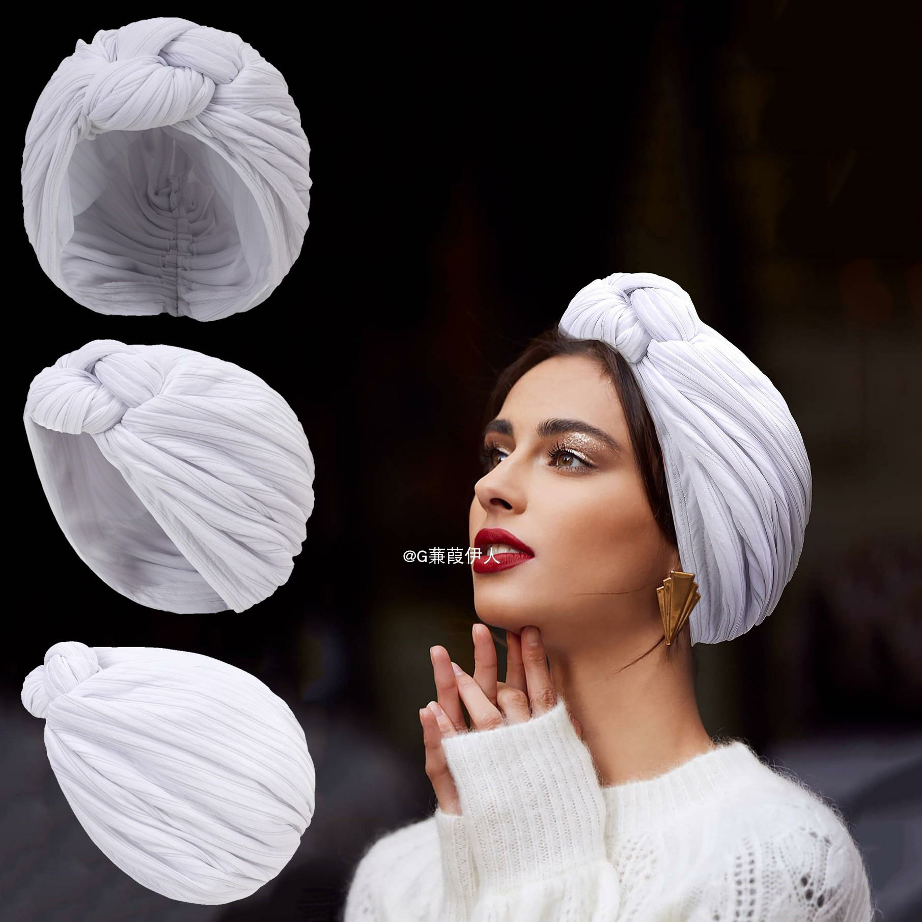 交叉鼓包头巾帽欧美时尚打结头巾帽套头帽女turban hat wowen